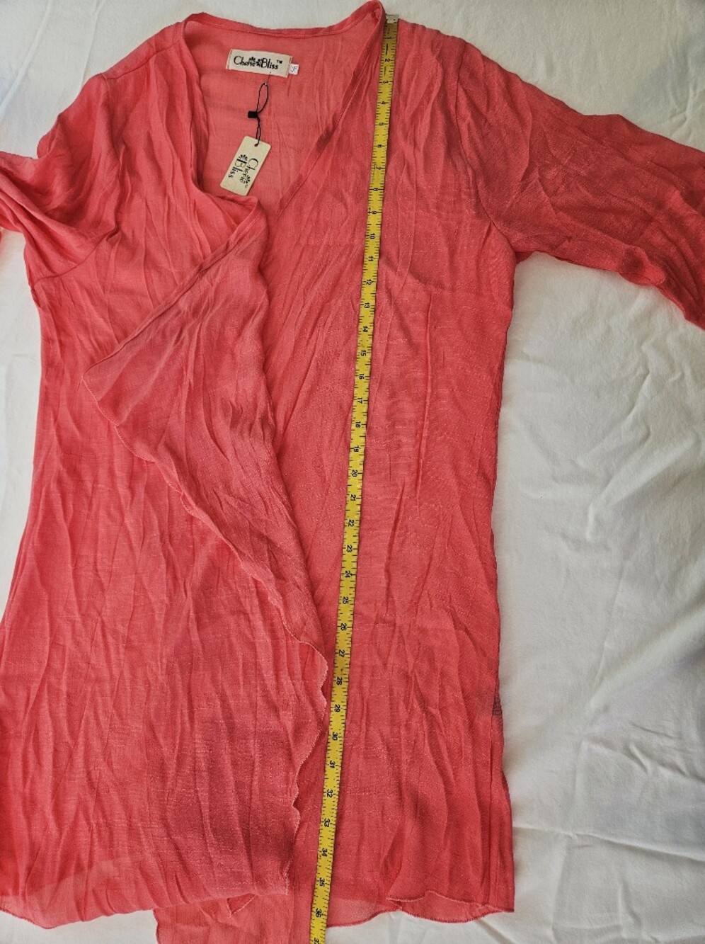 Cherie Bliss Sheer Flowy Coral Women's Swim Coverup Kimono Open Front NWT L/XL - Picture 4 of 9